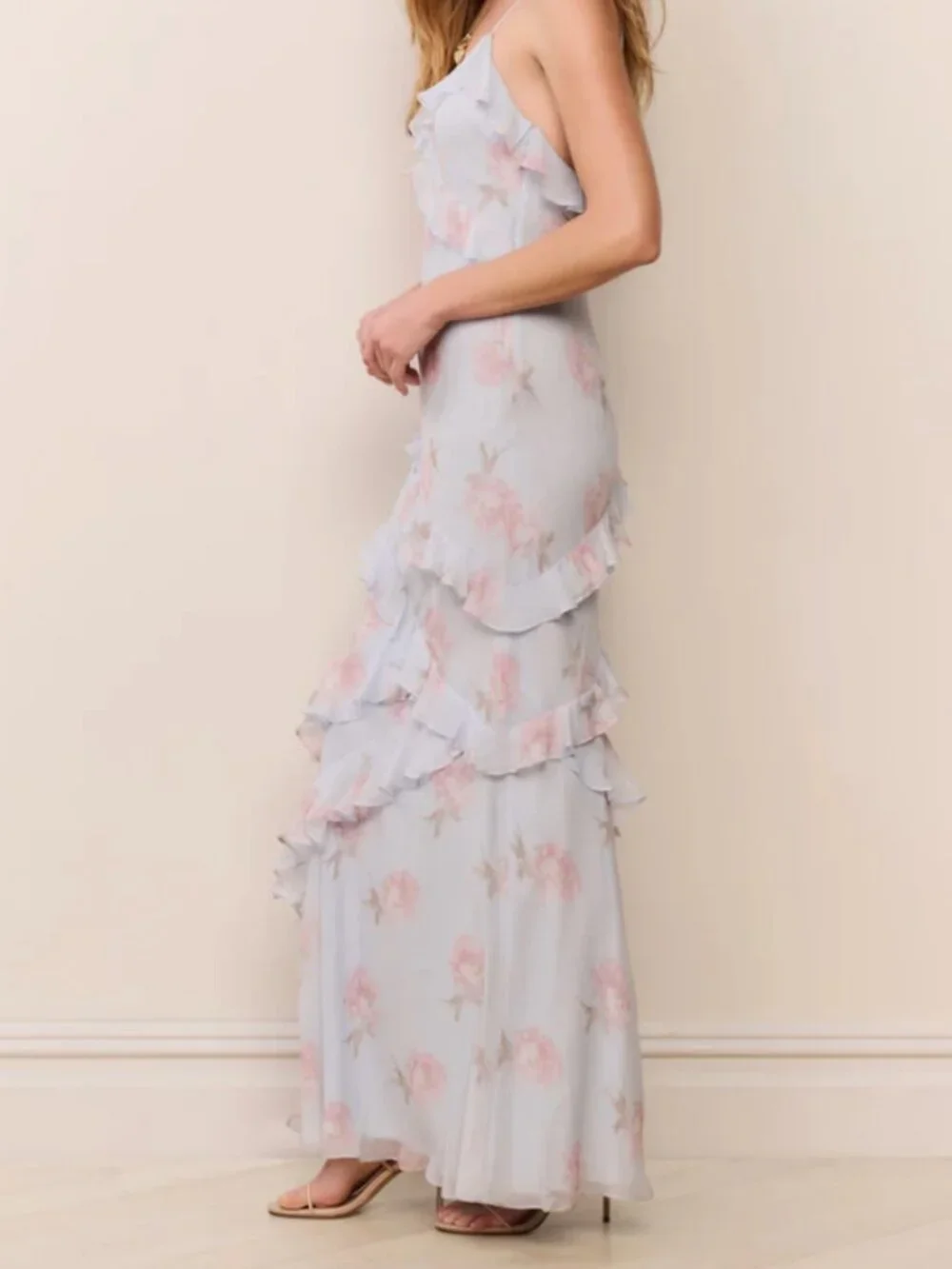 LoveShackFancy Rialto Floral Chiffon Maxi Dress Sale $765  Blue Roan - Picture 3 of 6